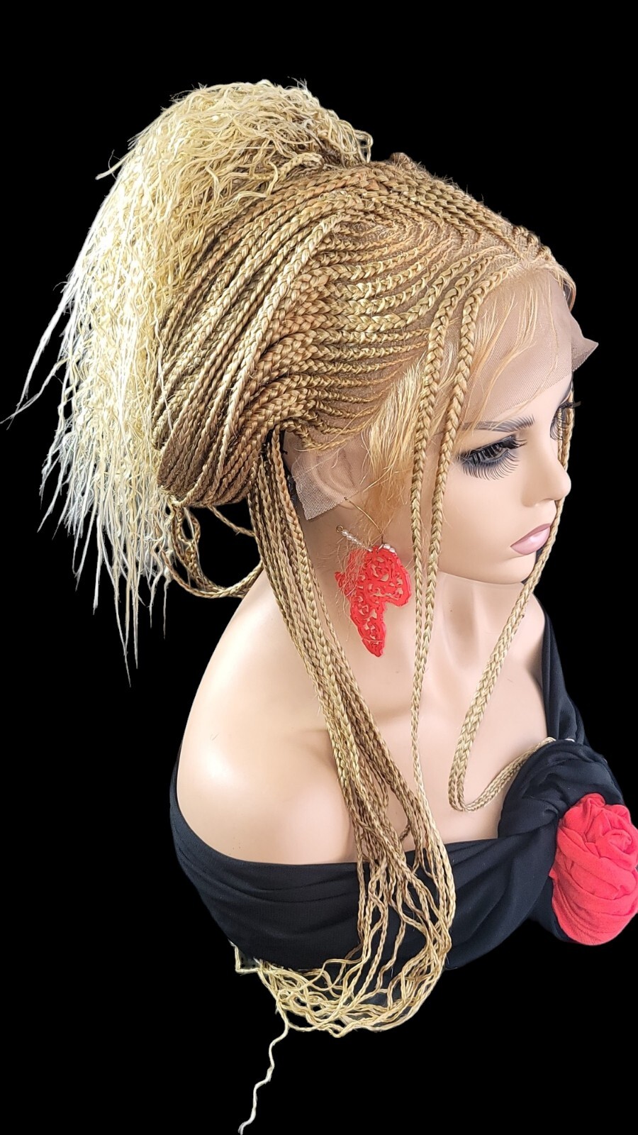 Braided Wig Lace Front Glueless Blonde #27 Cornrows Box Braids 30″ Handmade Long