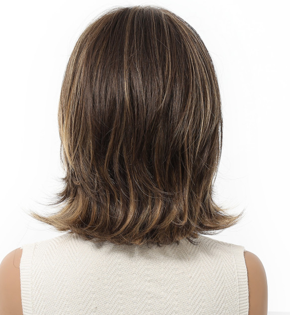 Short Wavy Bouncy Brown Mix Synthetic Hair Wigs Women Soft Natural Daily