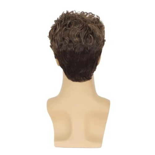Men’s Wig Short Golden Brown Synthetic Hair Wig Men’s Puffy Wigs+Wig Cap