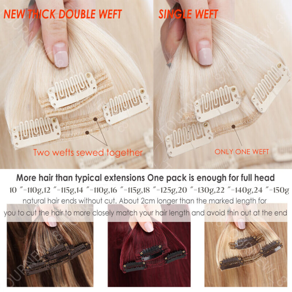 Clip In Hair Extensions 100% Remy Human Hair Double Weft Thick Full Head THICK