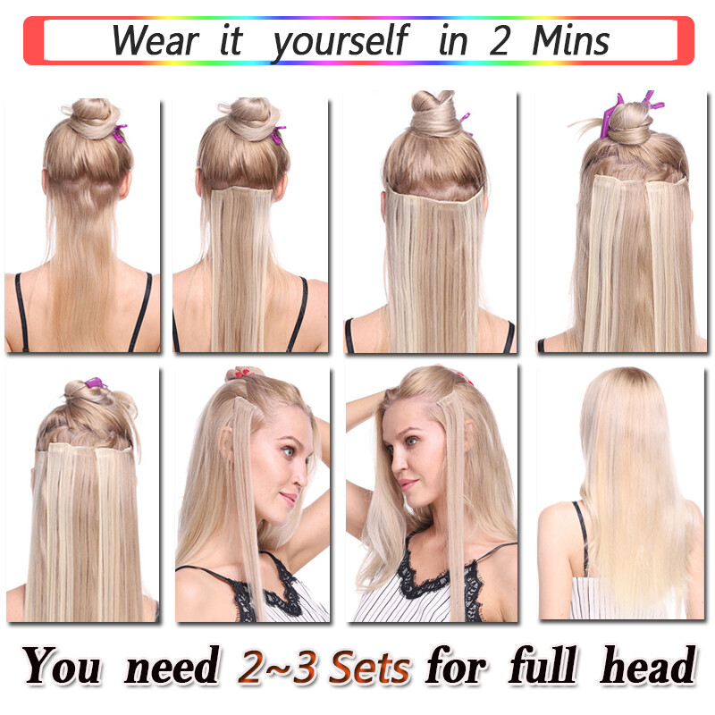 AAAA Bleach White Clip In Real Human Hair Extensions 8″-24″ 8PCS Full Head 100g