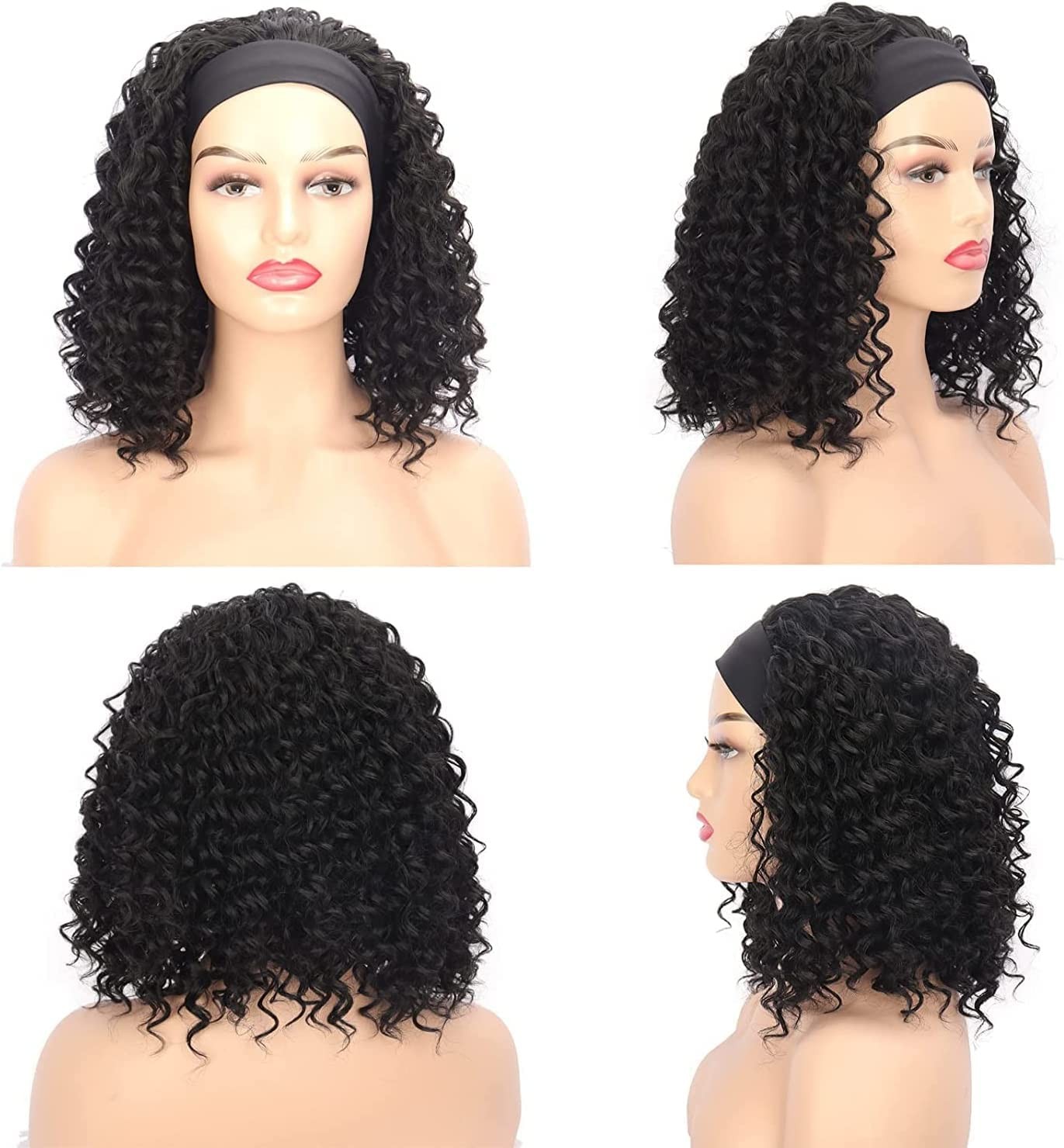 Curly Headband Wigs for Black Women,Synthetic Headband Wig Deep Curly Wave Ha…