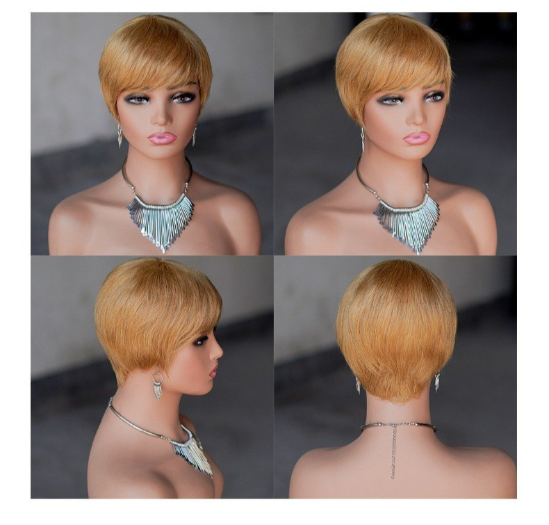 Short Pixie Cut Wigs Full Machine Made 100% Human Hair Wig With Bangs For Women