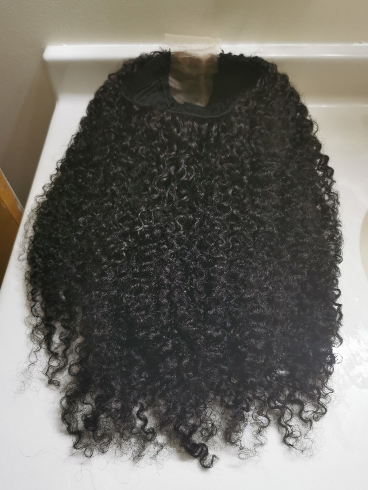 Quality Natural Black Jerry Curly Human Hair Glueless Closure Wig 24″ Handmade