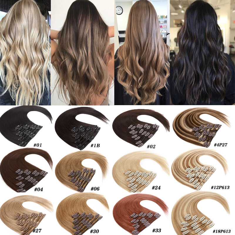 AAAAA+ Remy Soft Clip In 100% Human Hair Extensions Straight Full Head Straight
