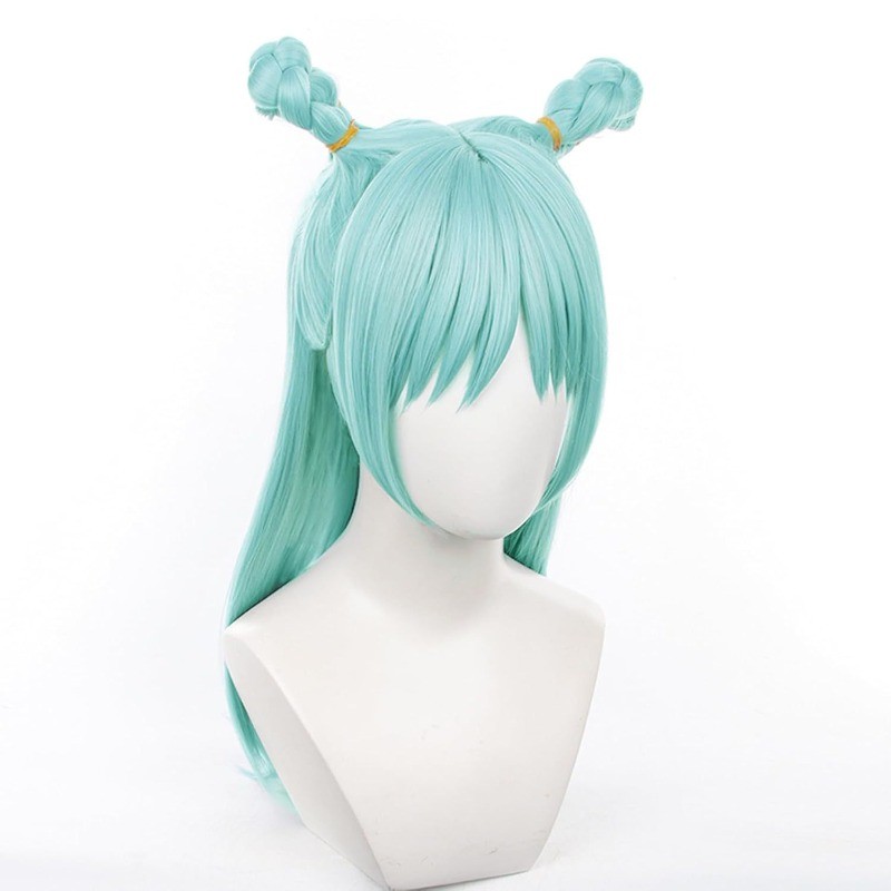 Women’s Wig Ladies Straight Hair Wig Long Gril Light Green Wig 80cm +Wig Cap