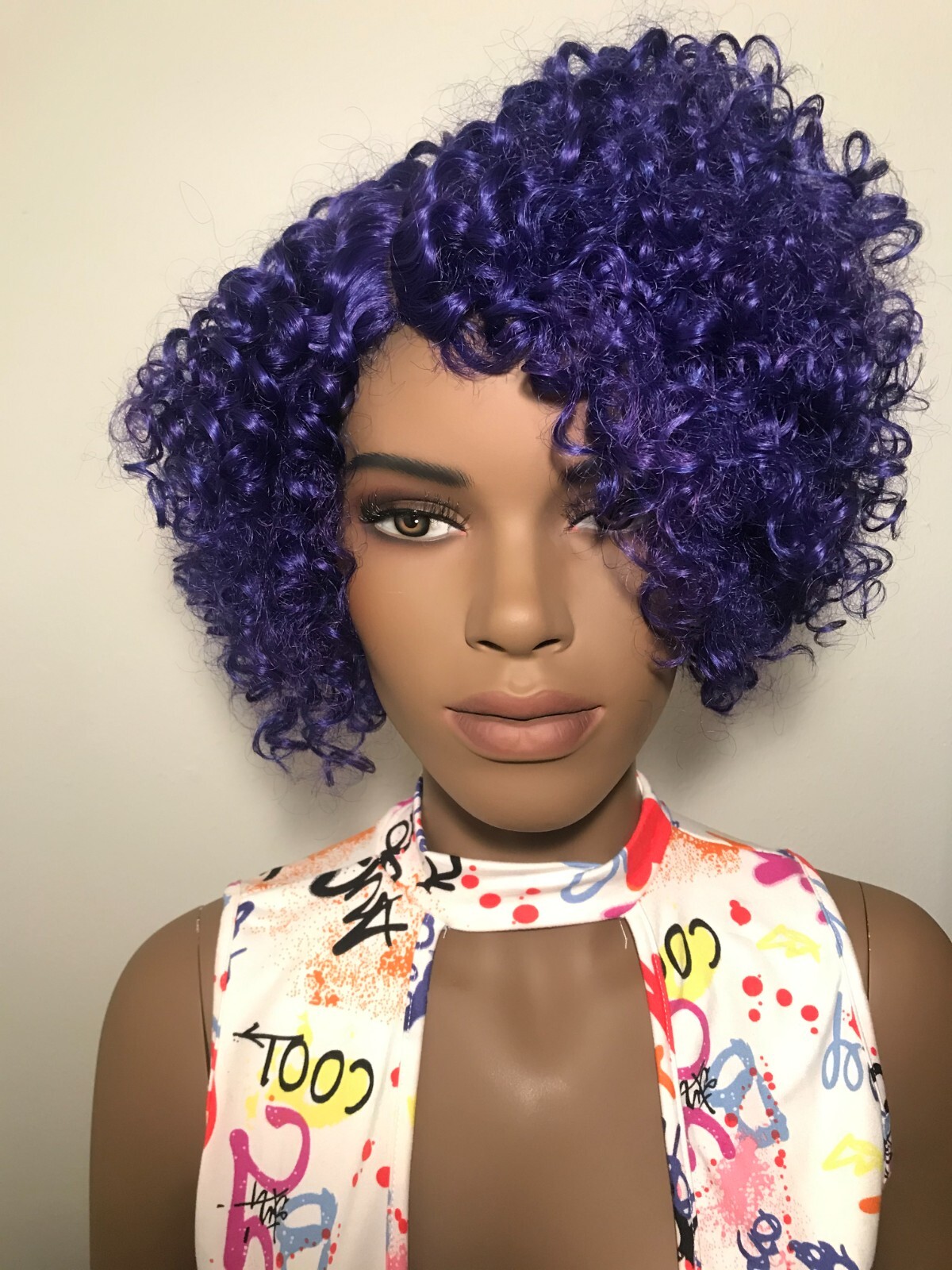 NWT High Temperature Fiber Purple Curly Style Fashion Wig