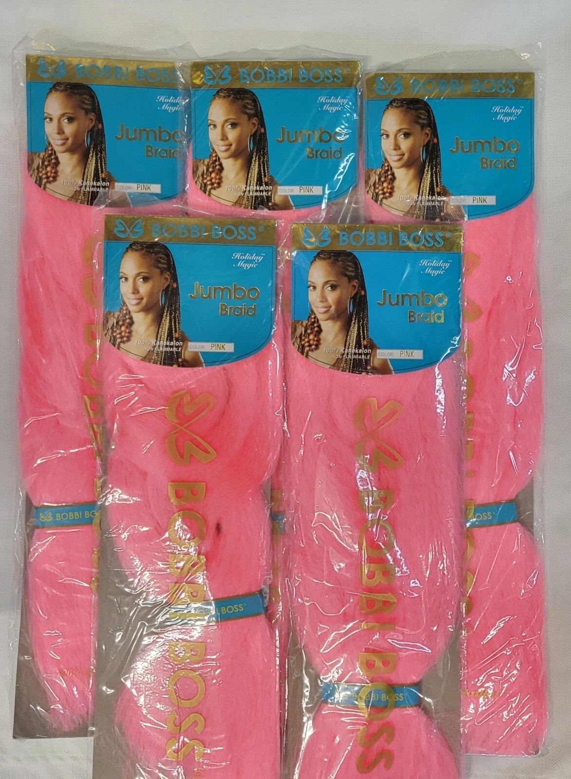 (5 PACK) BOBBI BOSS BRAIDING HAIR 100% KANEKALON JUMBO BRAID #PINK BRAND NEW