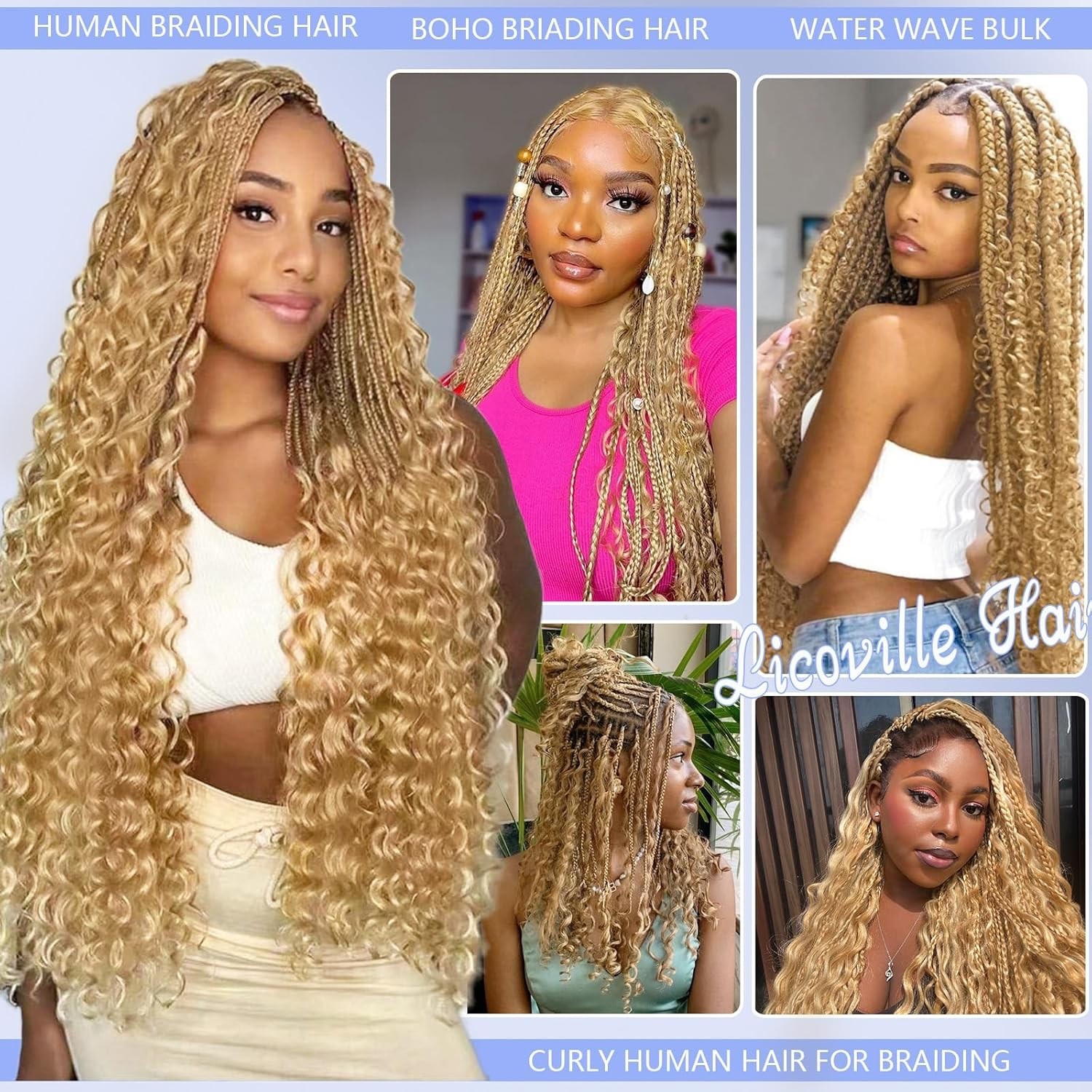Human Braiding Hair for Boho Braids Water Wave Bundles Bulk Human Hair #24 Honey