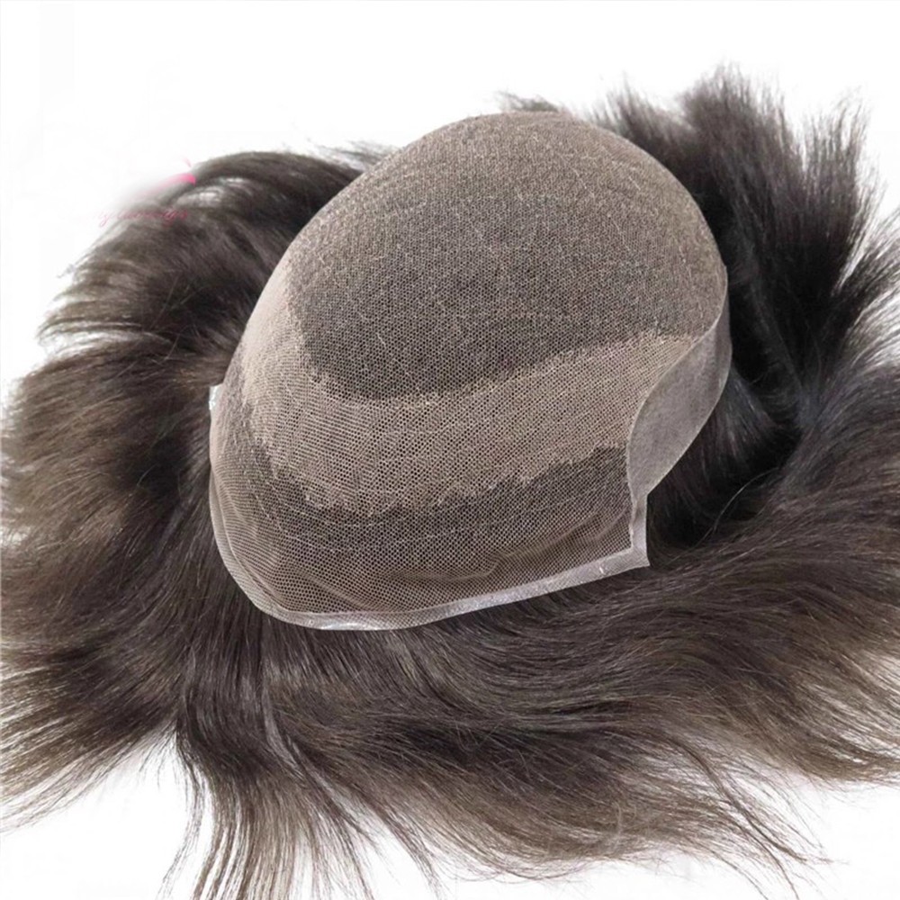 Mens Hair Replacement System Toupee Hair System French Lace Poly Skin Hairpieces