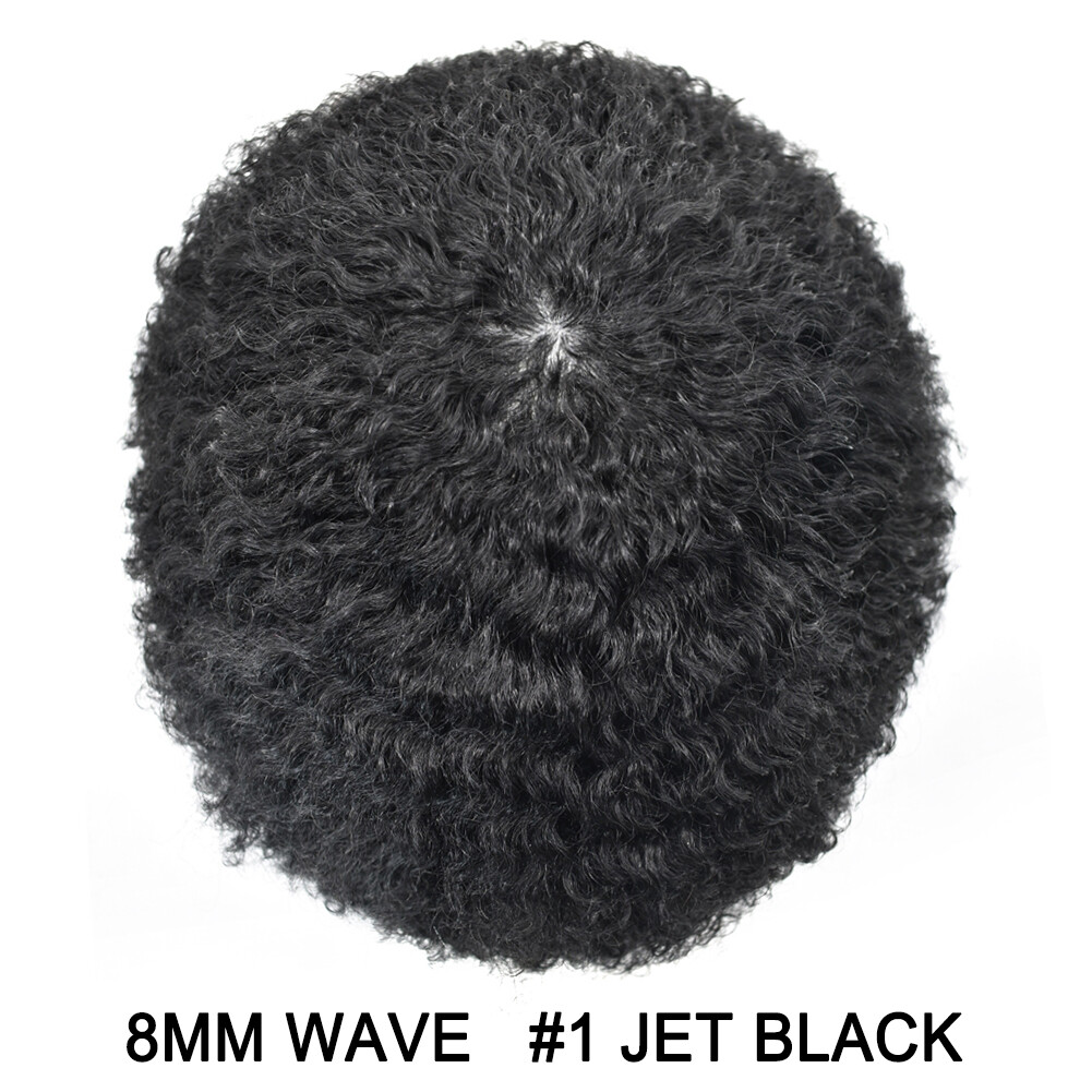 Afro Curl Mens Toupee Full Poly Skin Pu African American Hair System Replacement