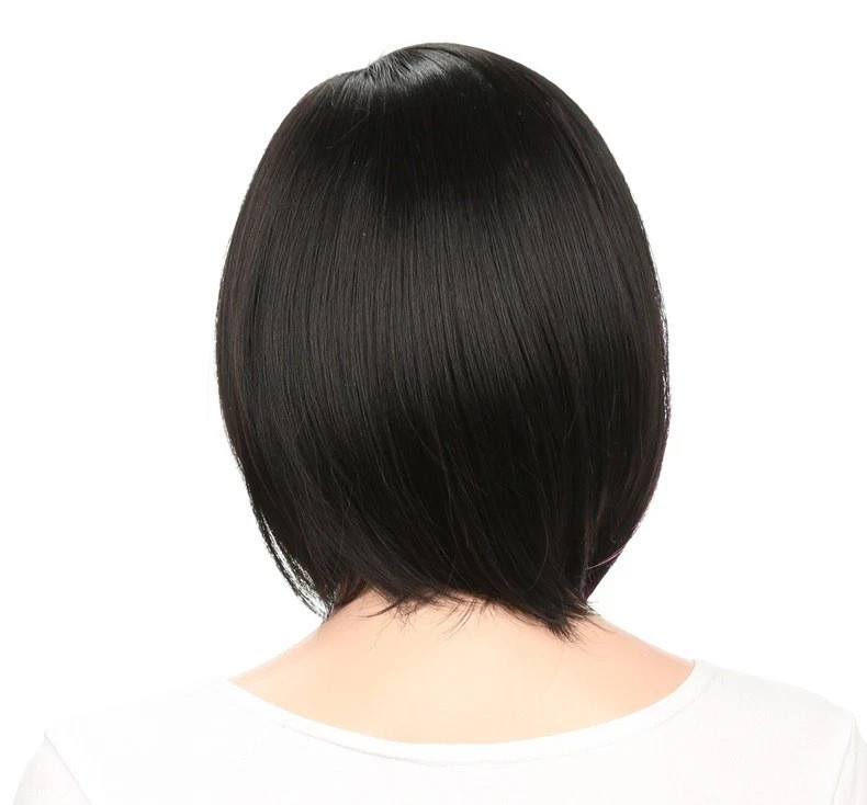 Women’s Black Purple Mix Short Straight Bob Wigs Side Bangs Synthetic Party Wig