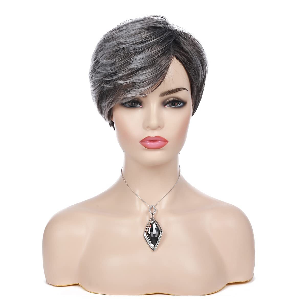 Womens Short Grey Wig Layered Synthetic Heat Resistant Pixie Hair Wig Daily US