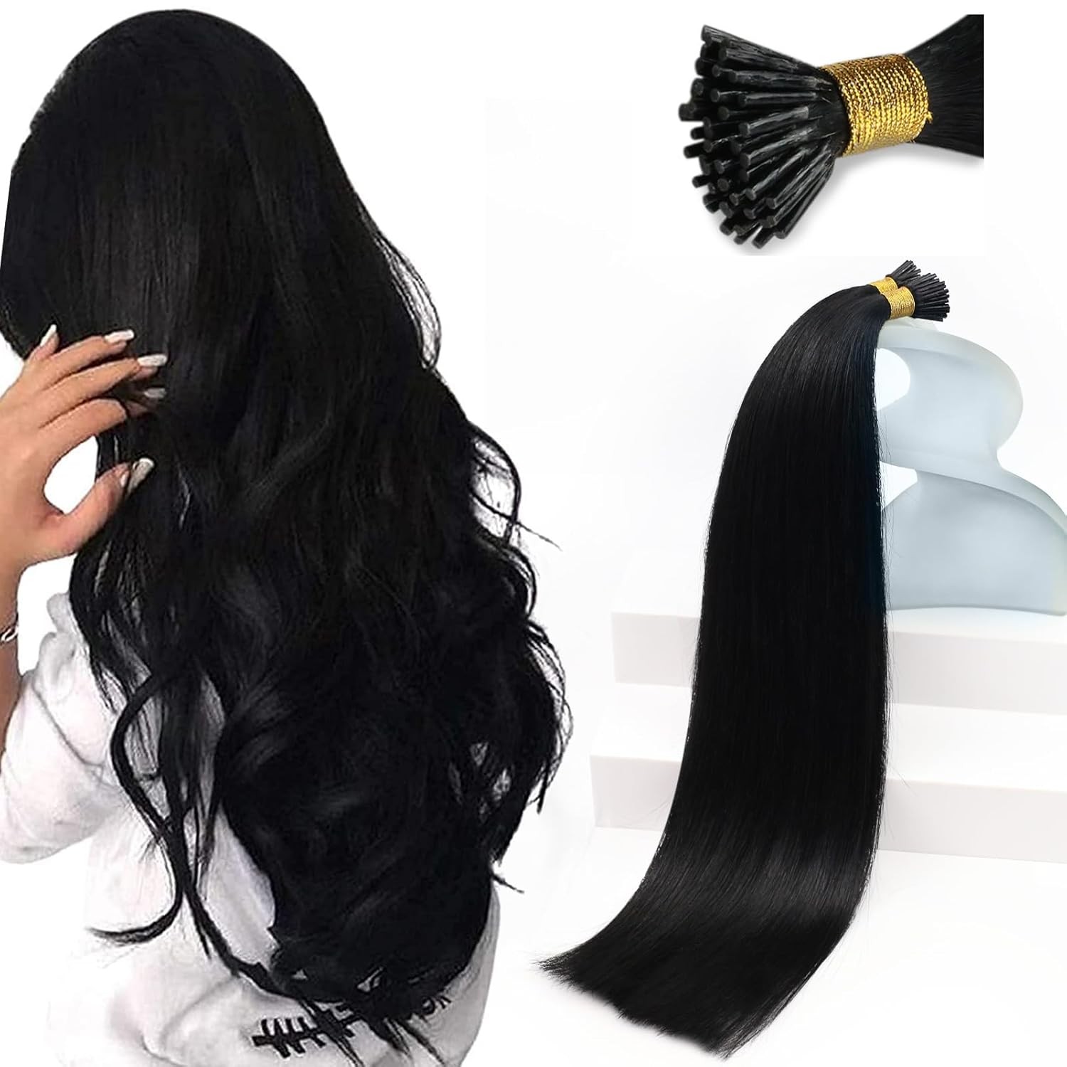 Sunny I-TIP 24in Black Hair Extensions – I-TIP_1_24_50G3