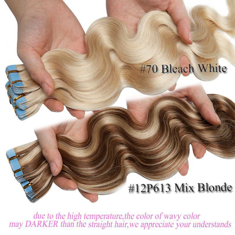 Seamless BODY WAVE Tape In Virgin Human Hair Extensions 80pcs Skin Weft THICK US