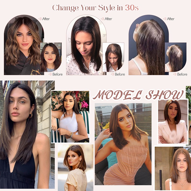 100% Remy Human Hair Women’s Topper Clip In Hairpiece Lace Base Hand tied Toupee