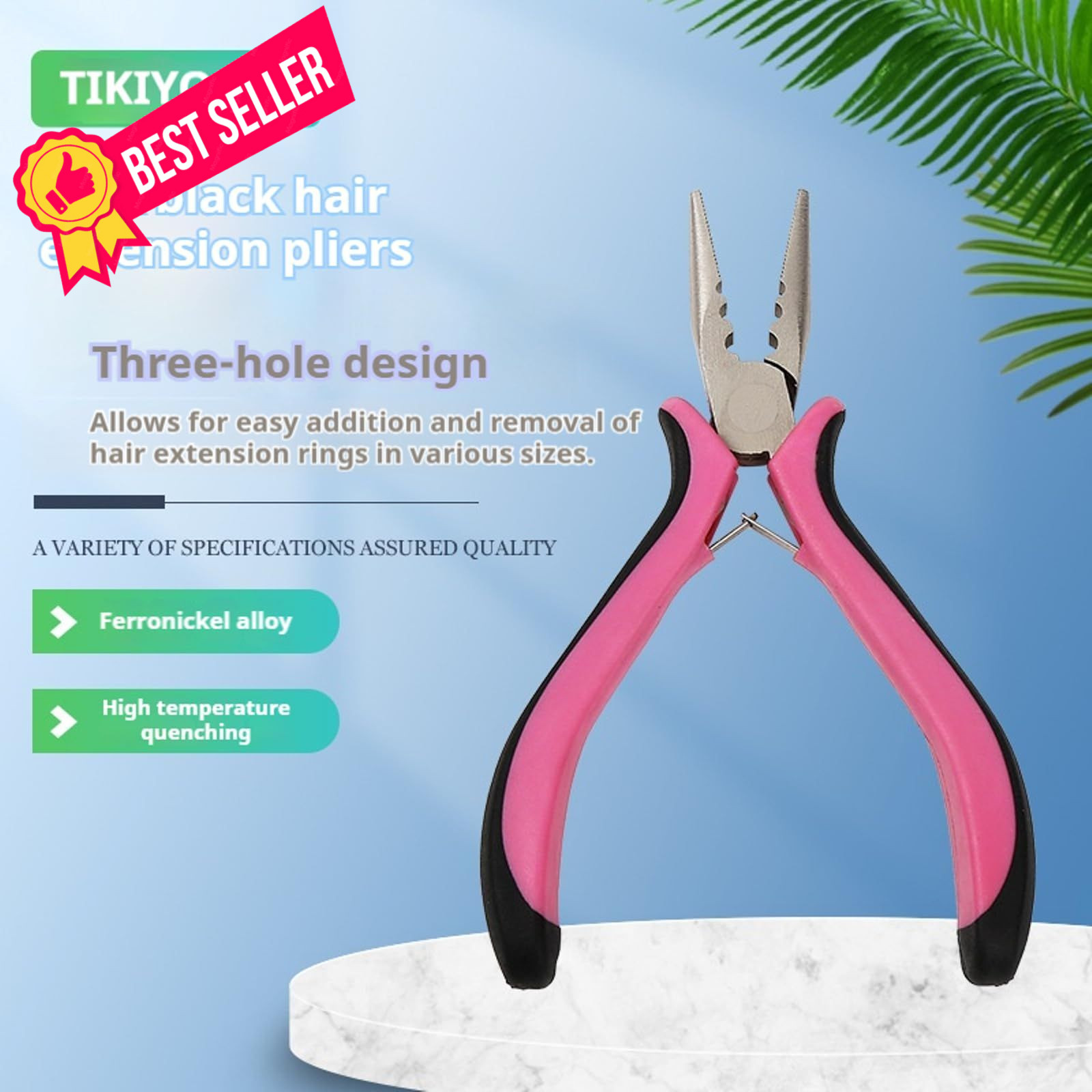 Hair Extension Pliers with 3-Hole Design for Micro and Nano Rings, MINI, Pink