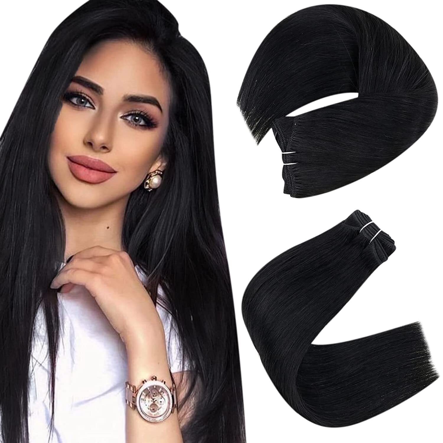 12″-28″ Double Weft Human Hair Extensions Sew In Weave Machine Tied Indian Hair