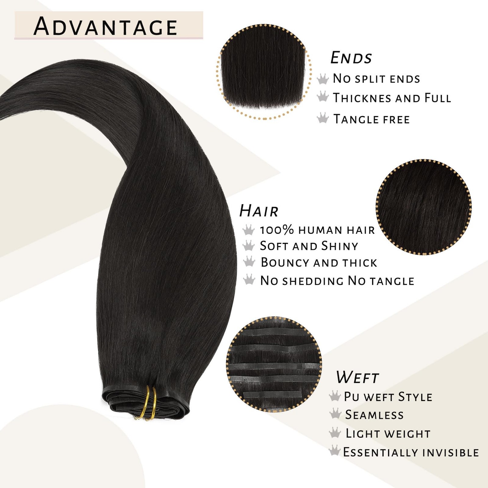 Caliee 18Inch Clip In Hair Extensions Real Human Hair Color 1B Natural Black
