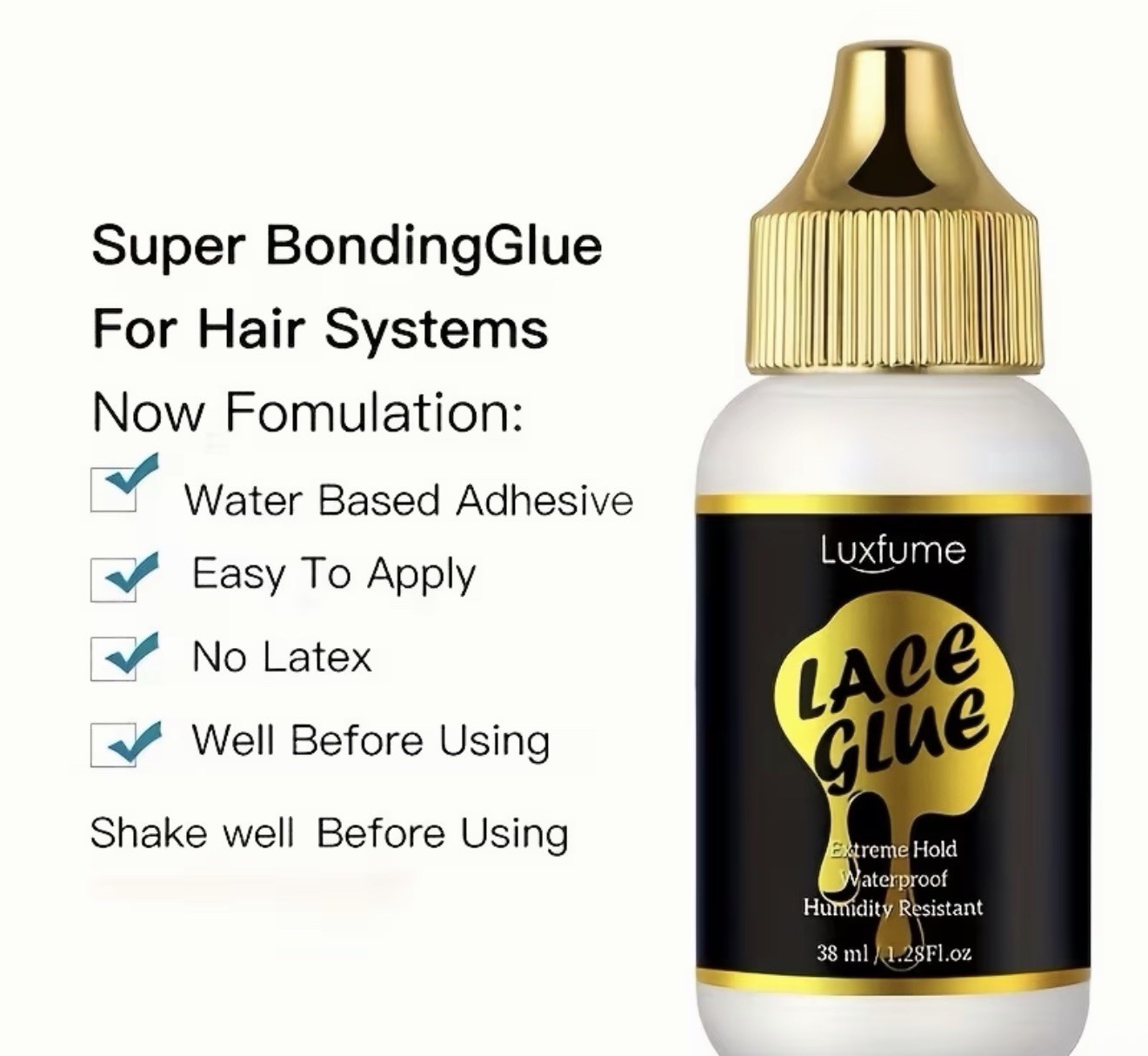 Luxfume Lace Glue Water Based Waterproof Humidity Resistant No Latex 38 ml