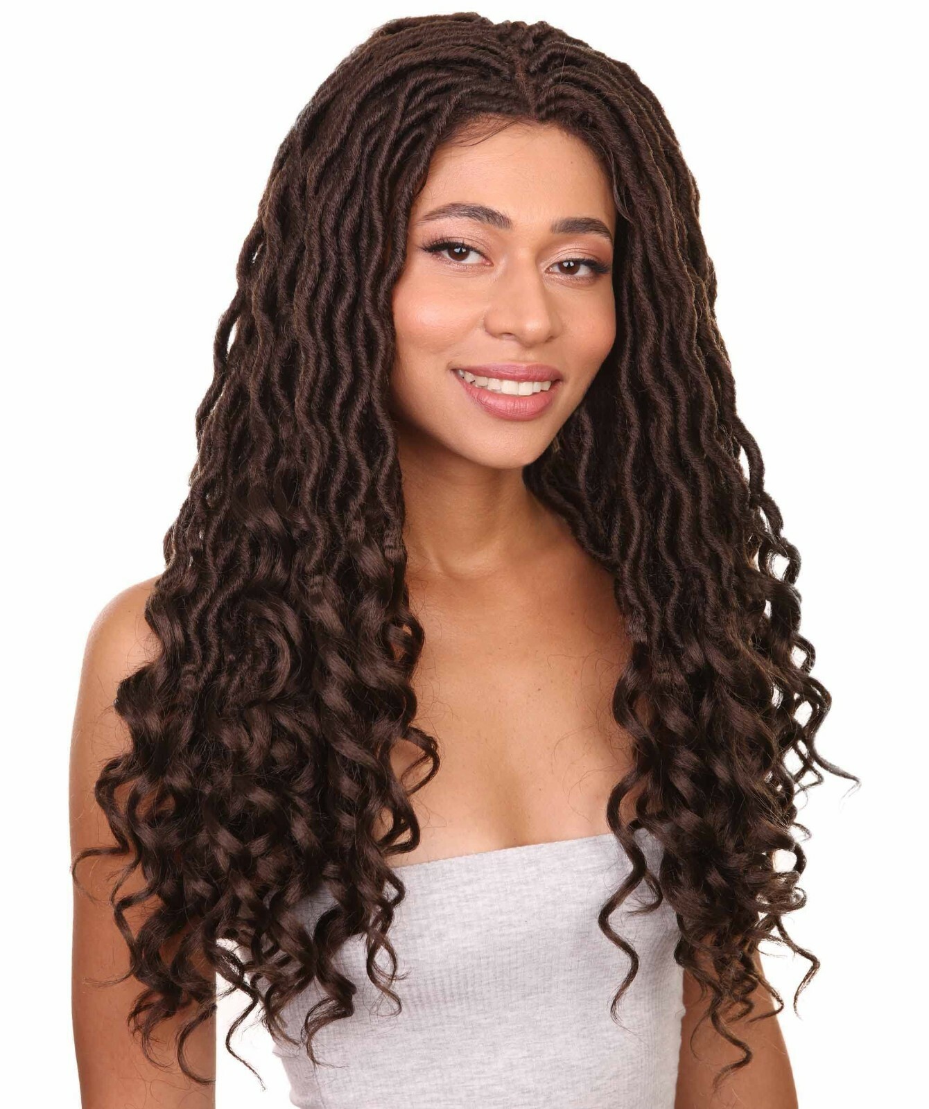 LUXLUXE Andrea 4×4 Curly Long 4X4 Hand Tied Lace Braid Chestnut Brown Wig