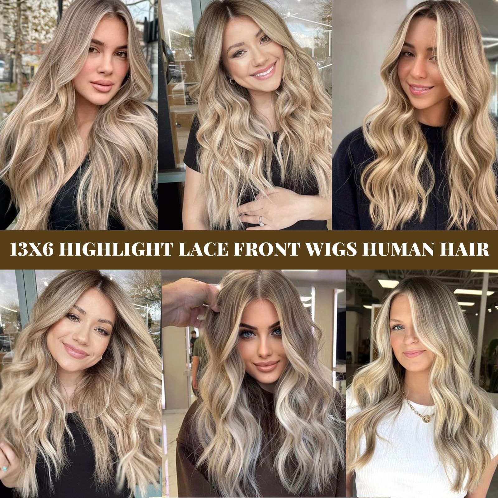 20″ Ombre Lace Front Wig Human Hair, Ash Brown to Blonde, Pre-Plucked, 180% Dens