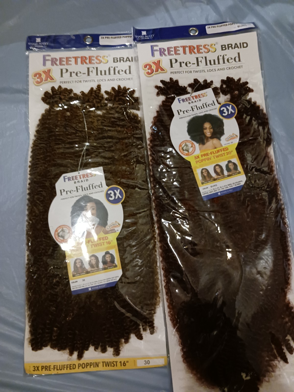 Freetress Poppin’ Twist Pre-Fluffed Crochet Synthetic Hair 2-Pack 16″/20″ Brown