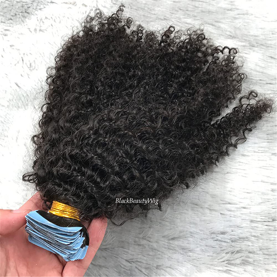 Kinky Curly Tape in Human Hair Extension Peruvian Skin Weft Tape on Hair 40Pcs