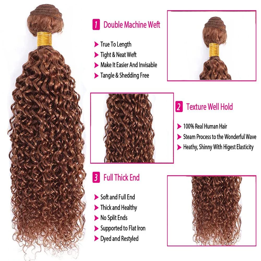 Mamart Brown Bundles Color 30 Human Hair Brown Kinky Curly Human Hair Weave No