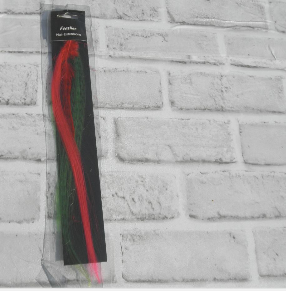 NEW SYNTHETIC FEATHER HAIR EXTENSION (GREEN, PINK) 11″ LONG #15 FREE USA SHIP