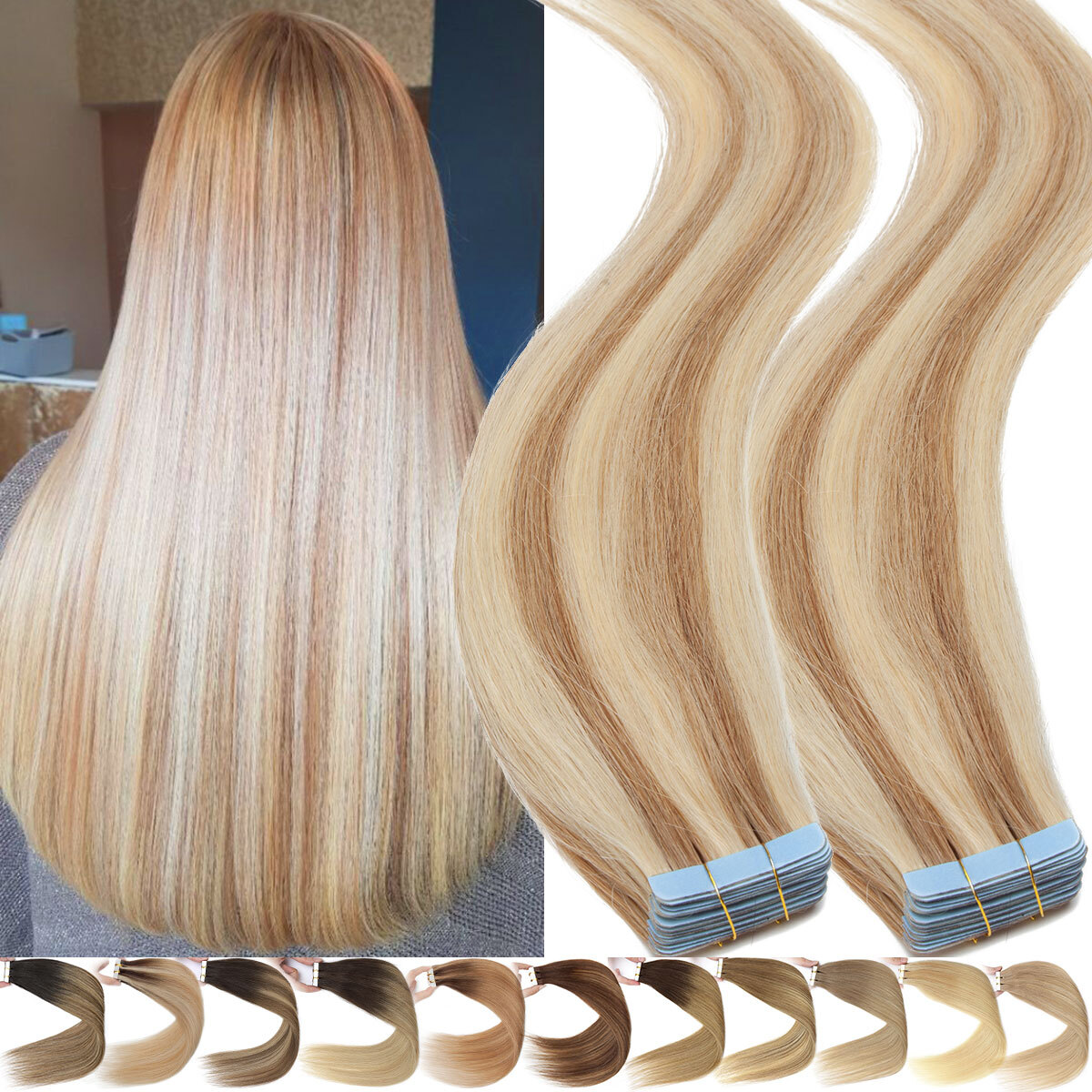 Highlight AAA Russian Tape In 100% Remy Human Hair Extensions Skin Weft 10-80PCS