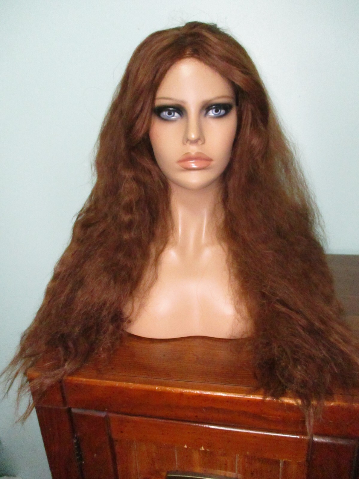 28″ medium brown long wavy thick WIG with combs – BIG WIG – big hair