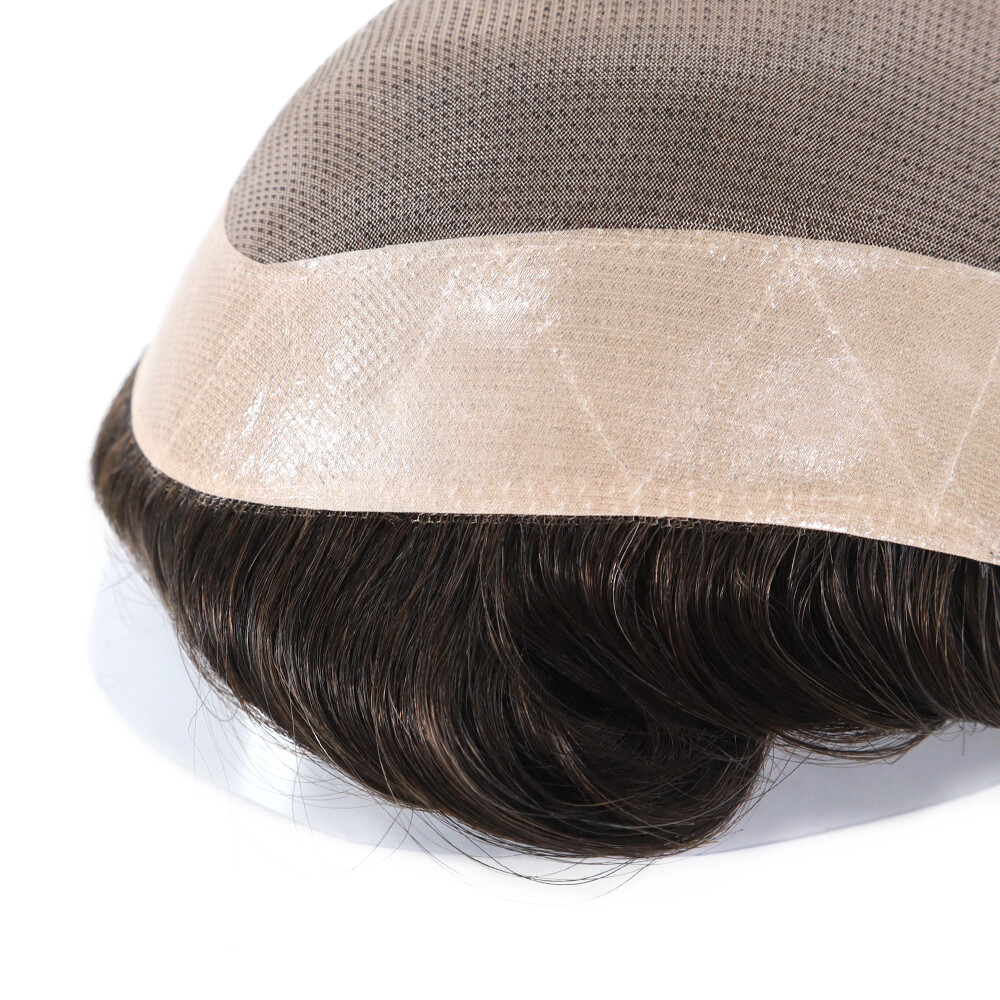 Mens Toupee Hair Replacement System Fine Mono Human Dark Brown Hair Pieces #2