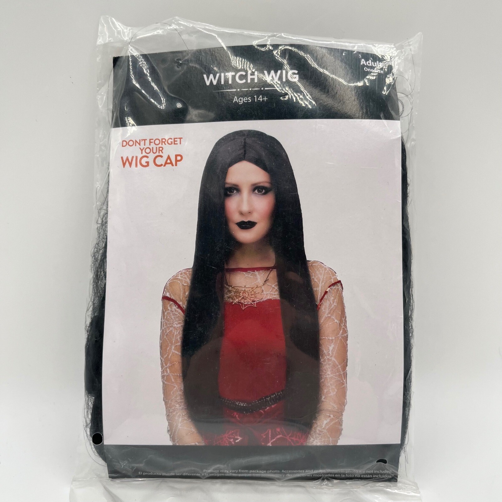 Witch Wig Long Black Hair Costume Halloween Cosplay Ages 14+ Adult One Size