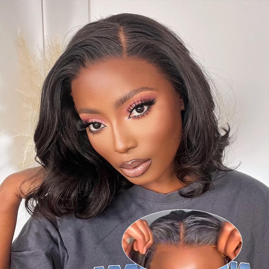 Wear and Go Glueless Bob Wig Body Wave 4×4 Lace Front Human Hair Wigs for Women