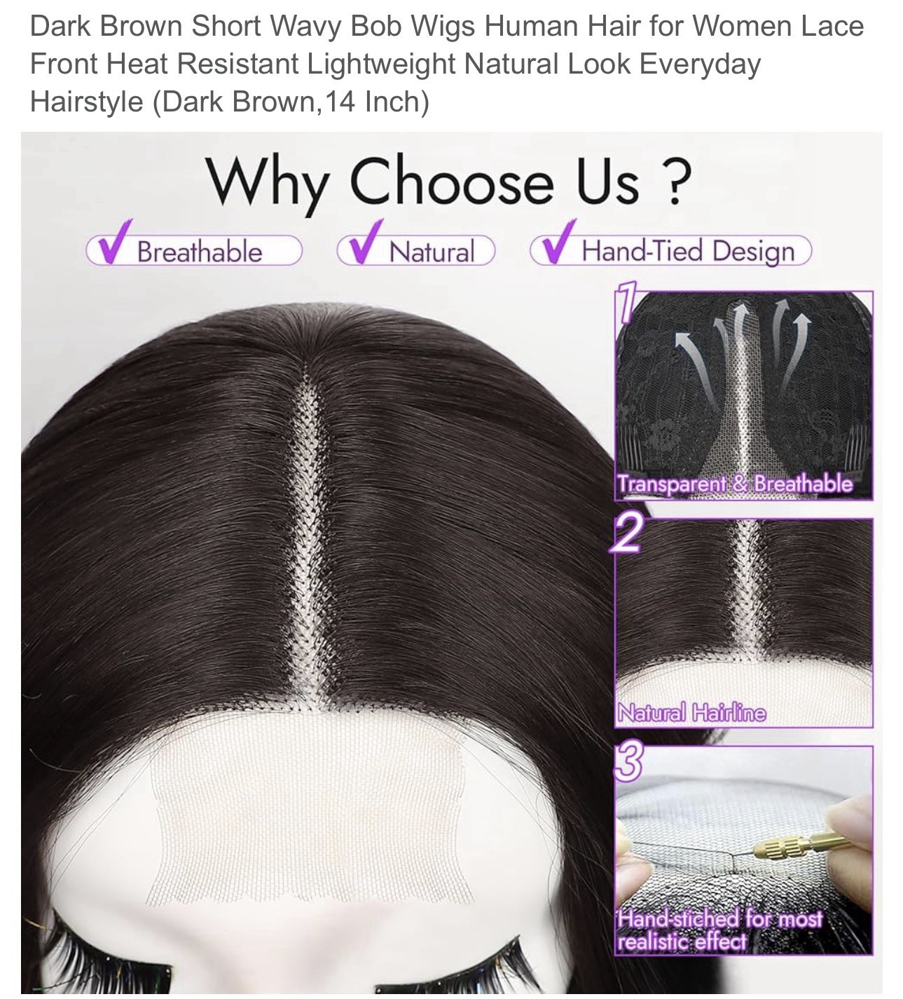 $160. + Novastel Human hair 14in Dark Brown Modern Wavy Wig. Exc. Quality NEW!