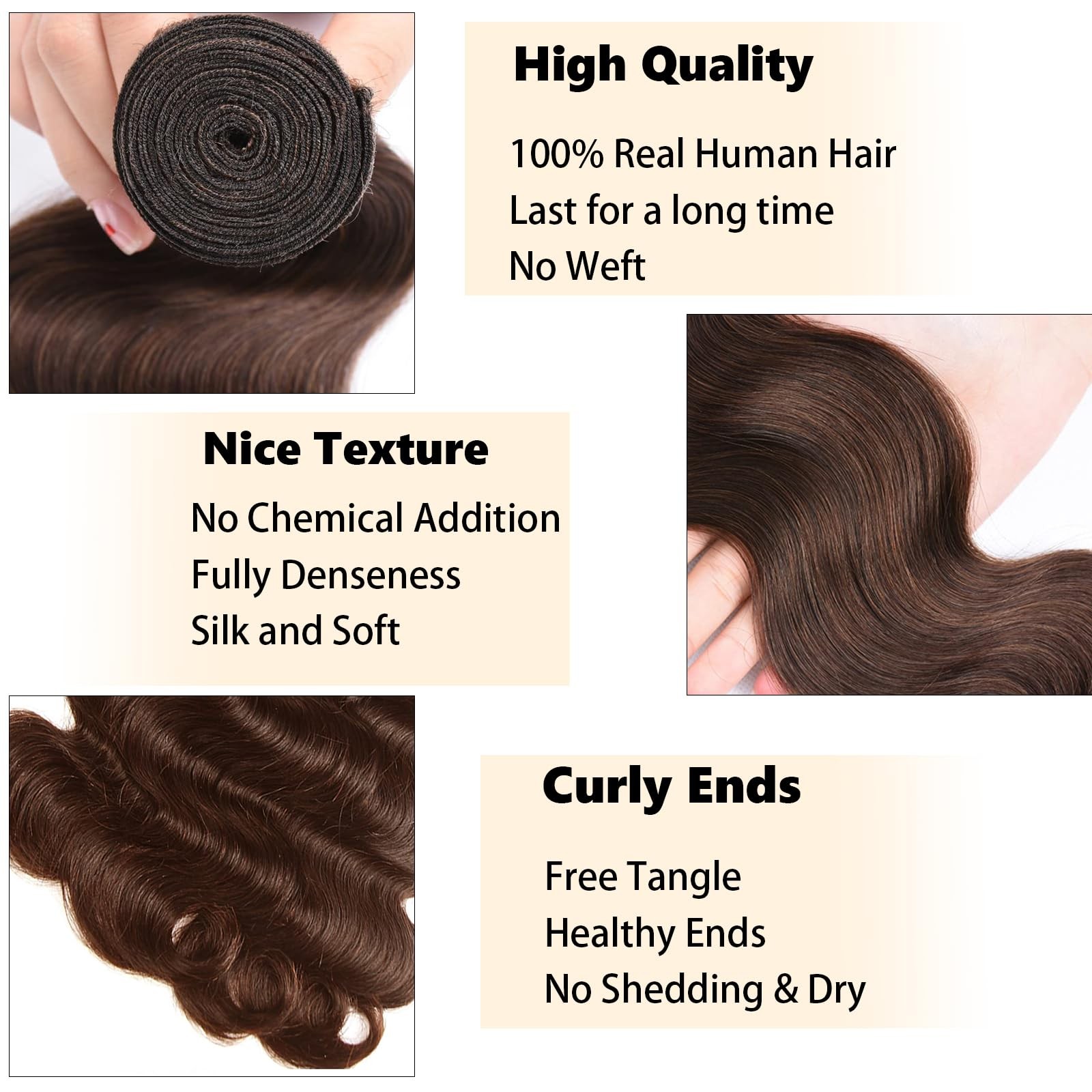 Fabimiya 16 18 20 Inch Human Hair Bundles Chocolate Brown 4 Body Wave Bundles