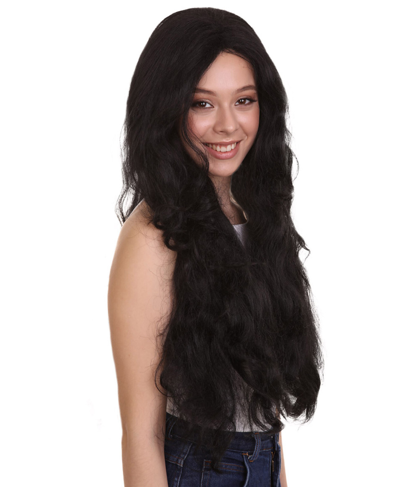 Women Long Black Straight Side Part Fancy Wig, Premium Breathable Capless Cap.