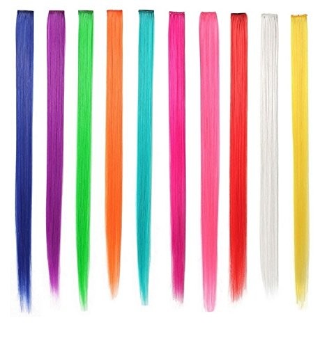 10Pcs/set Multi-Colors Straight Highlight Clip in Hair Extensions 20 Inch Col…