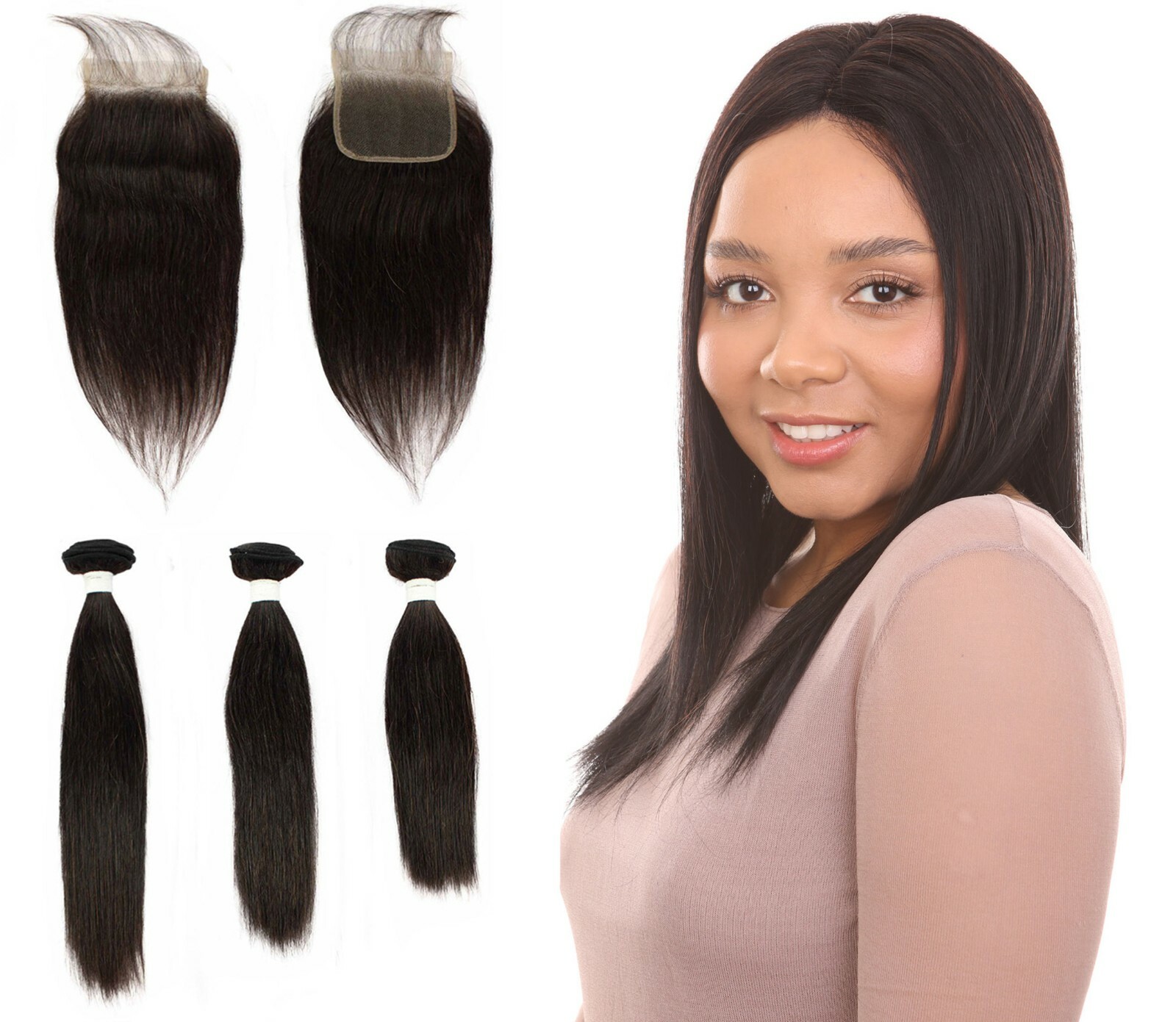 LUXLUXE Rico 100% Human Hair Bundle Free Part 4X4 Hand Tied Swiss Lace Closure