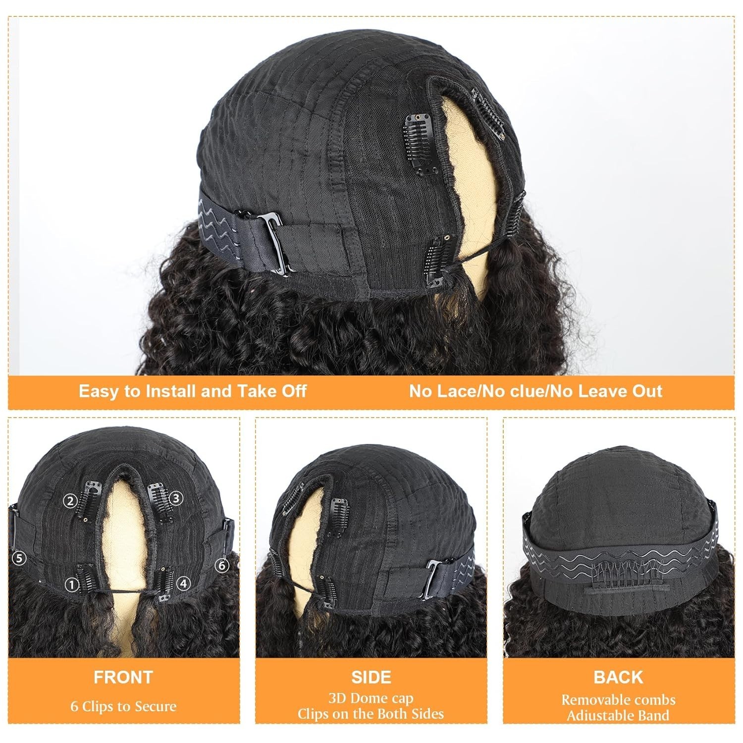 V Part Human Hair Kinky Curly for Black Women Wigs V Part Glueless Wig For Women