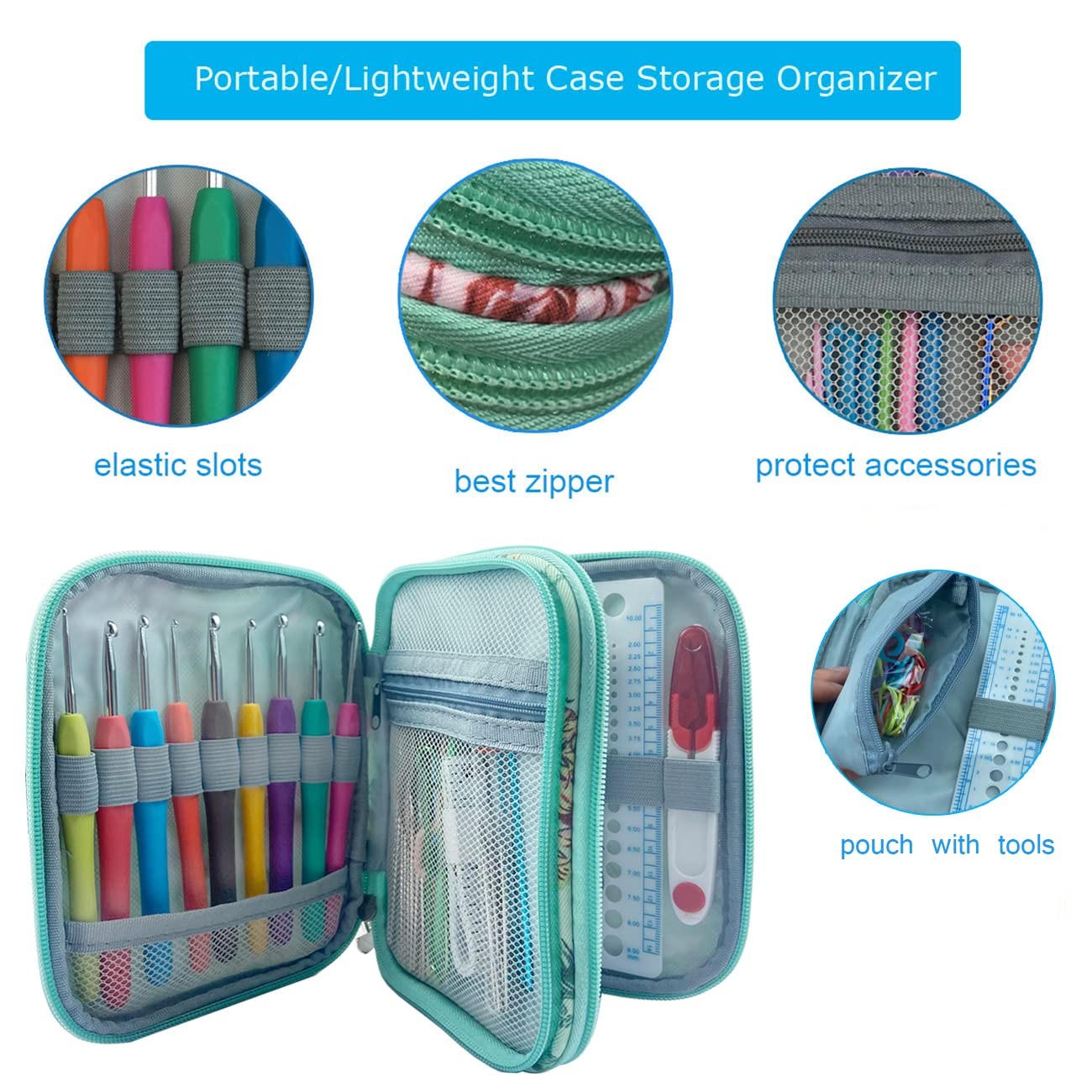 Weabetfu 102pcs Crochet Hooks Set Hook Kit with 0.6mm to 10mm, Green