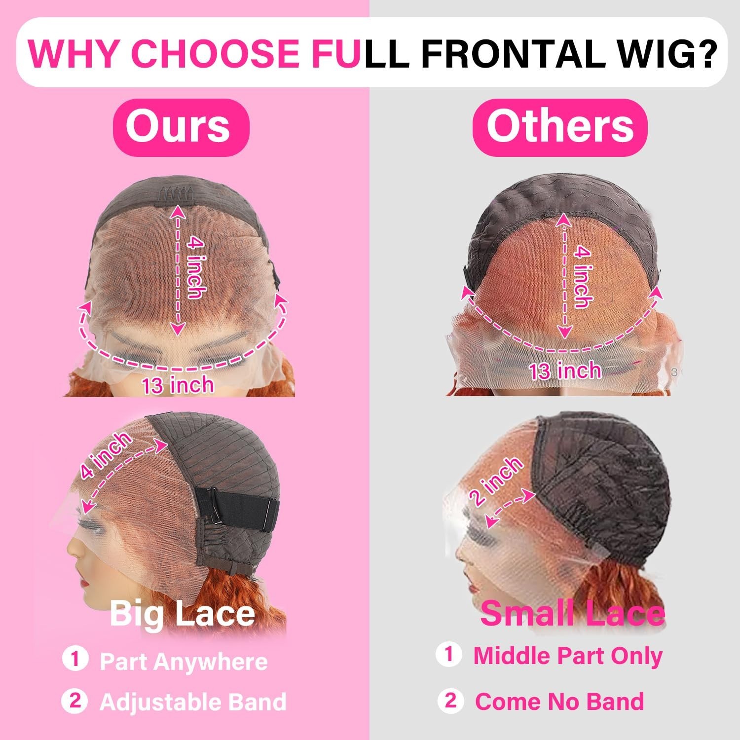 26″ Ginger Orange Deep Wave Lace Front Wig, 13×4 HD Transparent, 180% Density, C