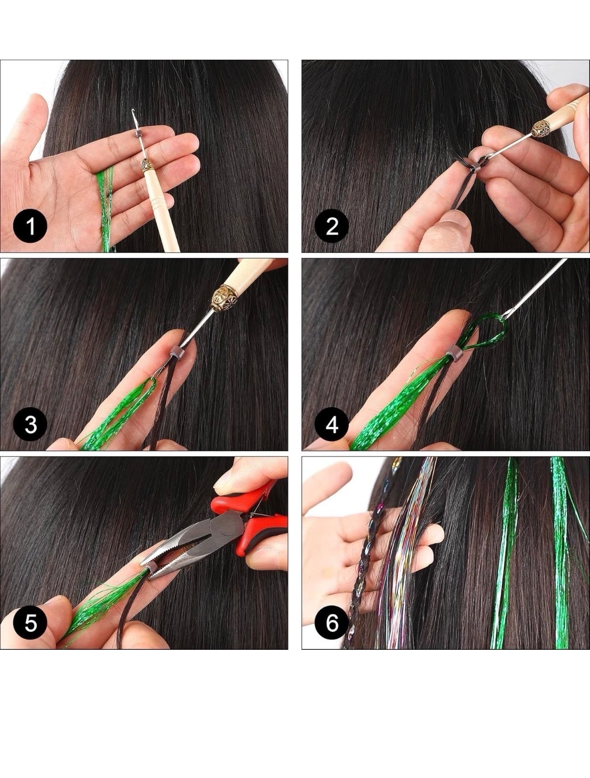 47 Inches Tinsel Hair Extension With Tool 12 Colors 2400 Strands Hair Extension