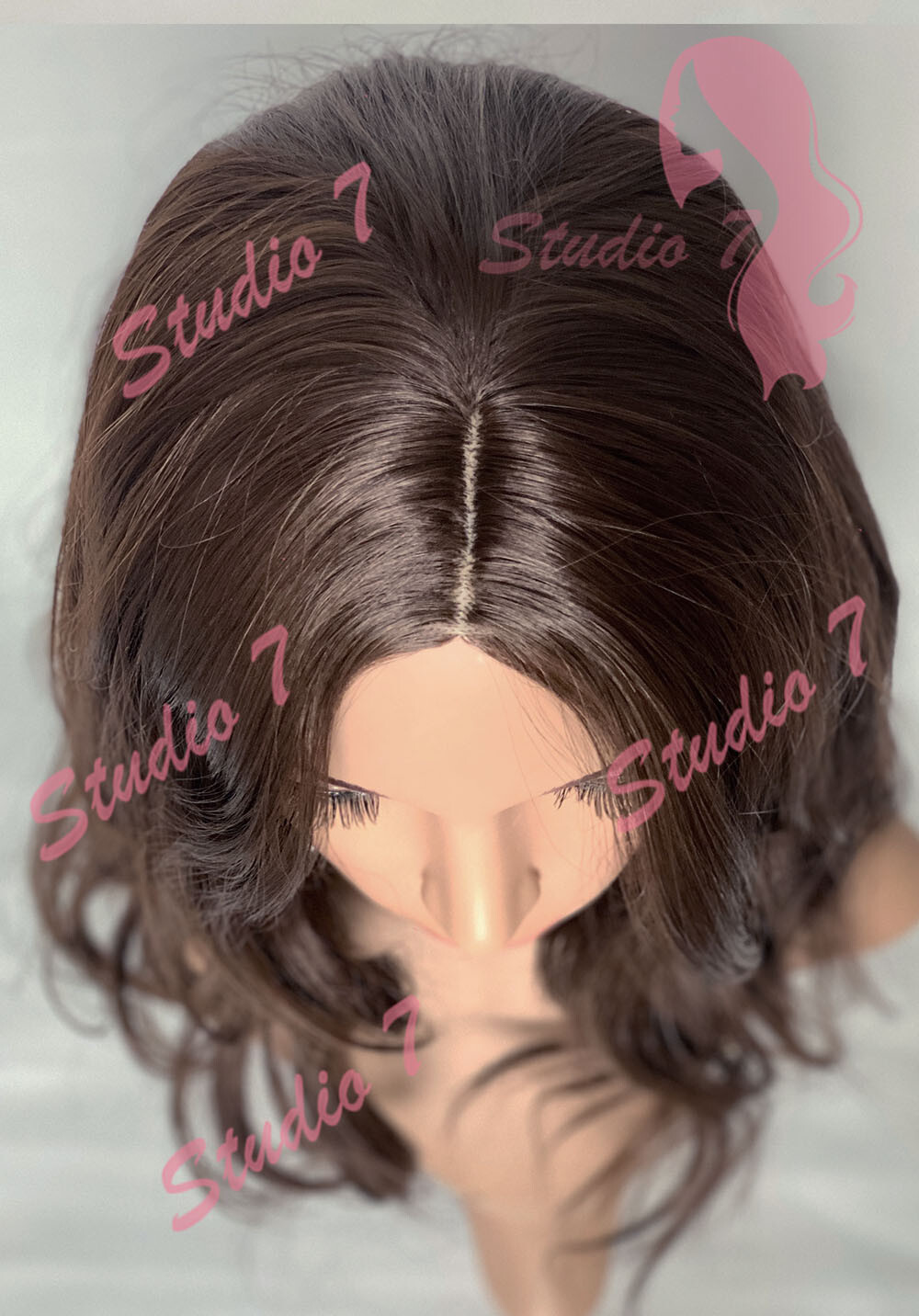 W89 Chocolate Brown Middle Parting Mid Length Slight Waves Wig studio7-uk