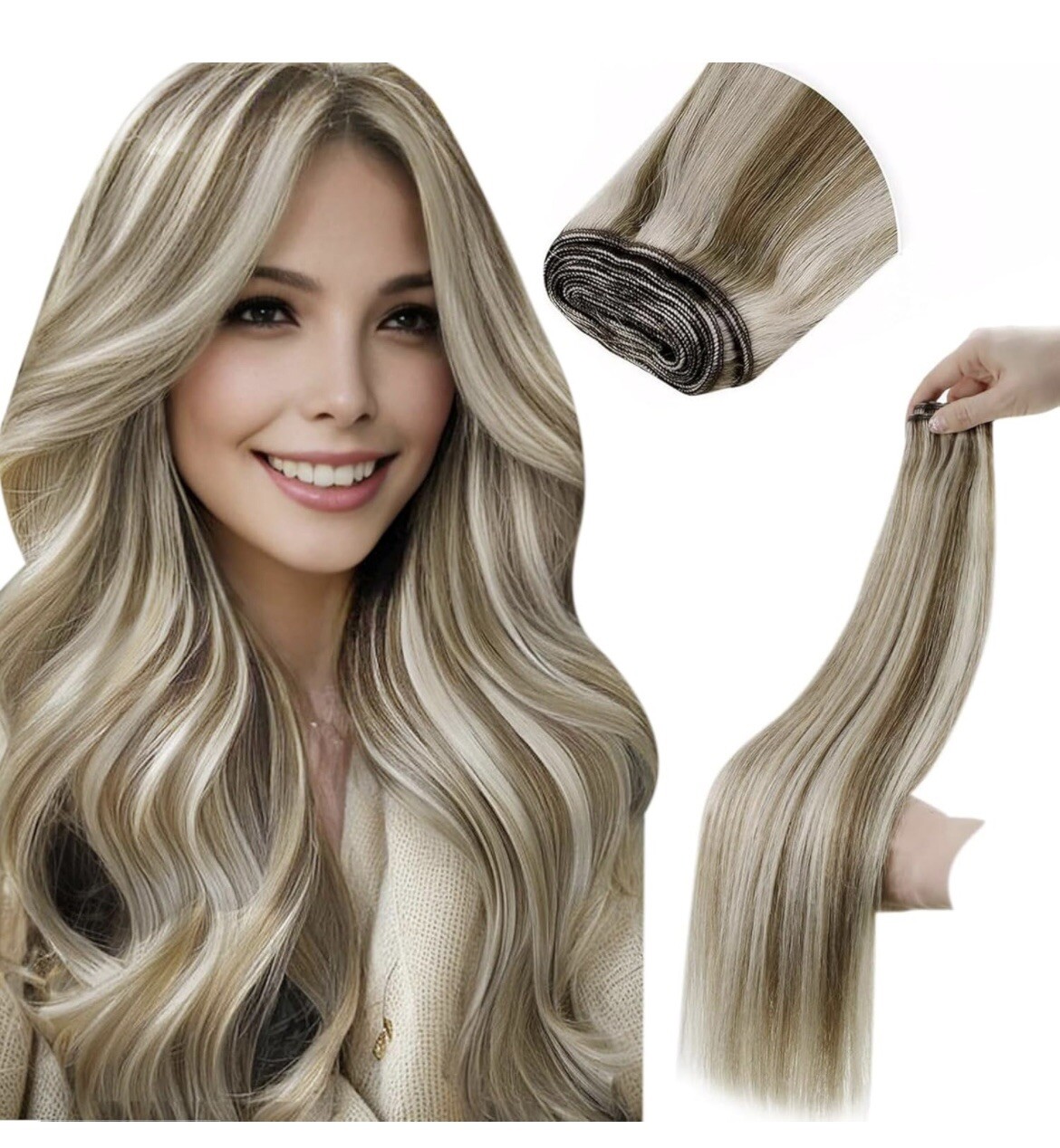 14 INCH LaaVoo REMY HUMAN HAIR WEFT – 80G LIGHT BROWN/ BLONDE HIGHLIGHTS #P8/60