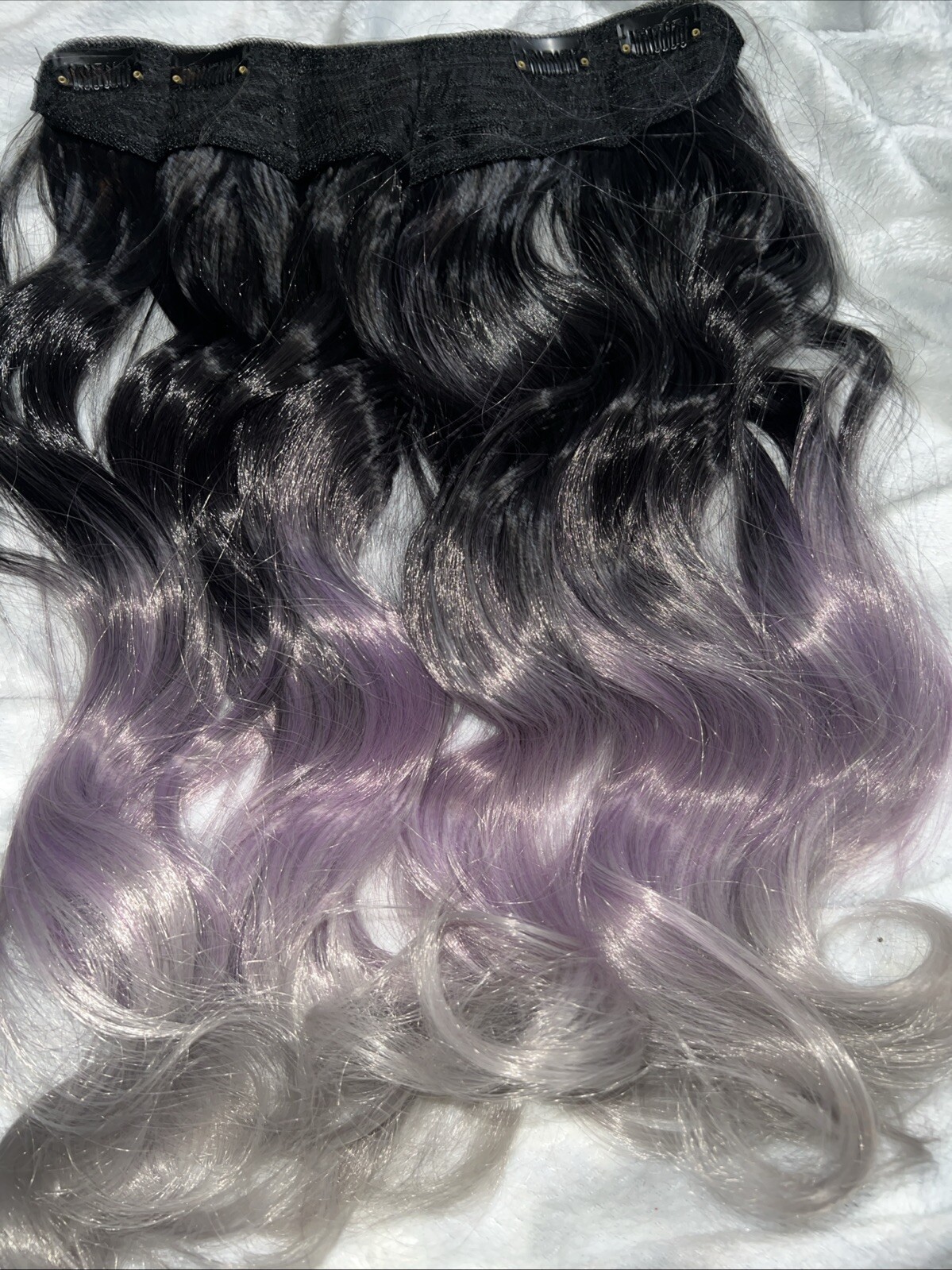 19” Black/Purple/Gray Wig With Attachments/hair-clips, Synthetic Hair