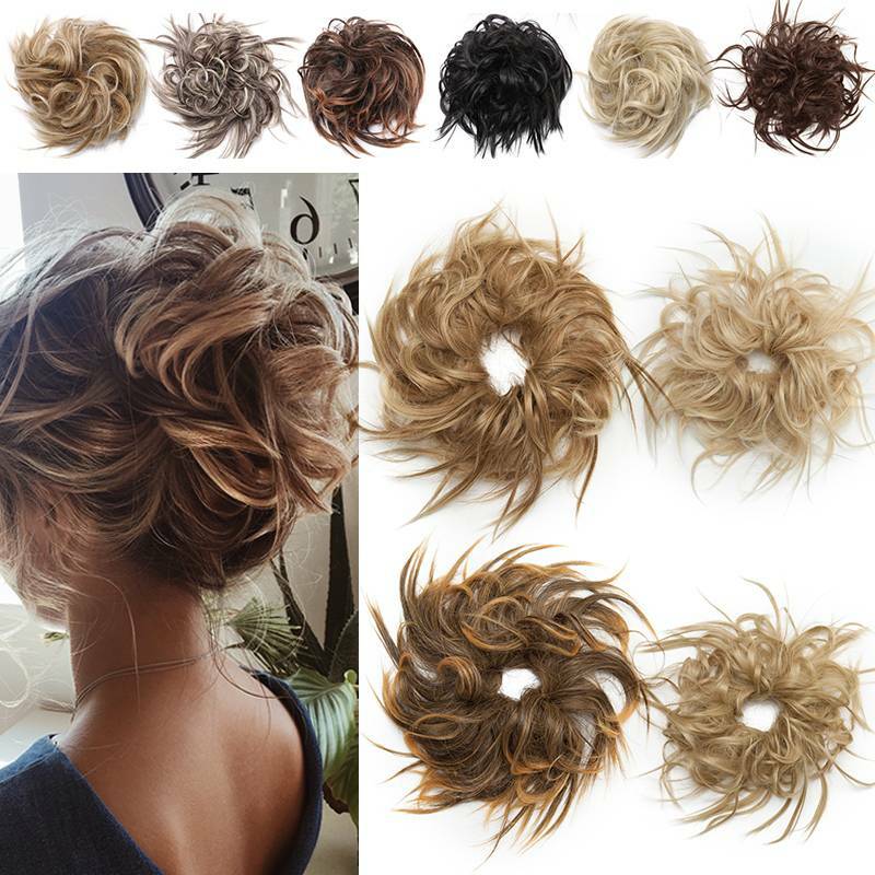 Large Thick Messy Bun Hair Piece Scrunchie Hair Extensions As Human Curly Blonde