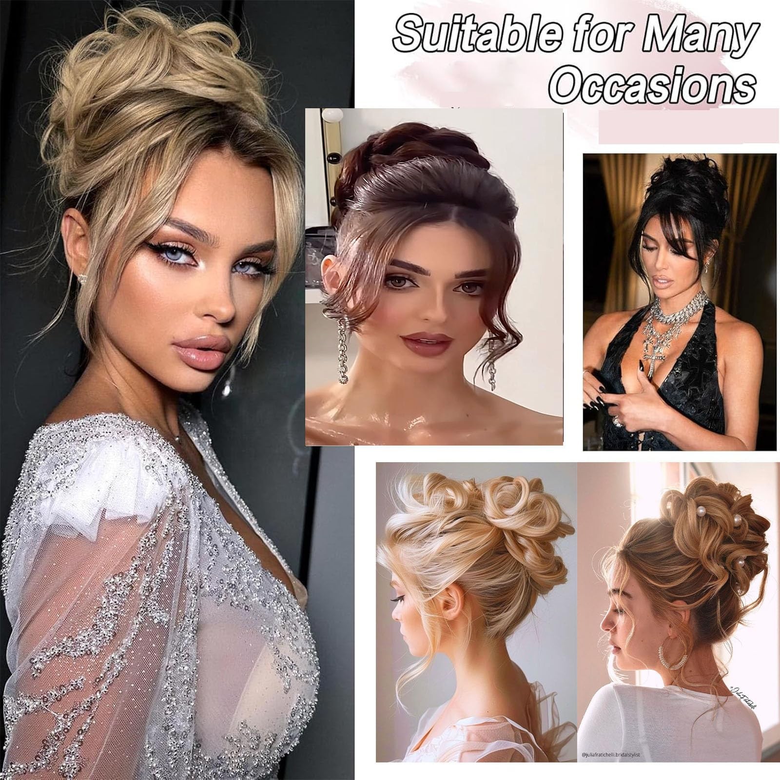 Cetiq Messy Bun Hair Piece100% Human Layered Wavy Curly Buns Dark Brown