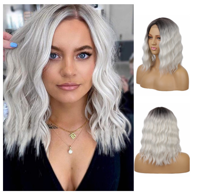 Chemical fiber wig wig Women’s short curly head cover front lace wig hair cover